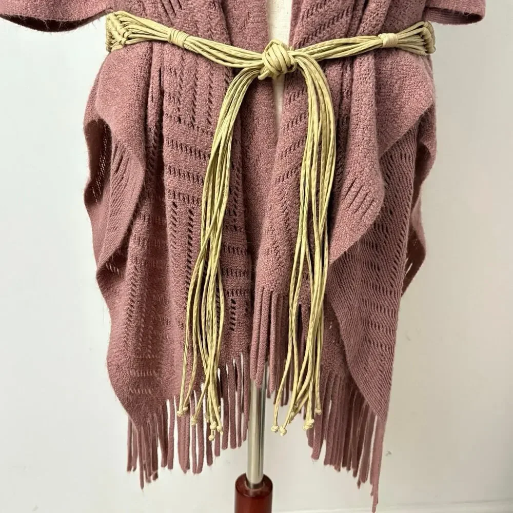 Boho Macrame Woven Fringe Belt Tan Braided Adjustable Wrap Festival Hippie Chic